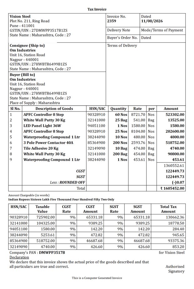 Sample Tally-style tax invoice